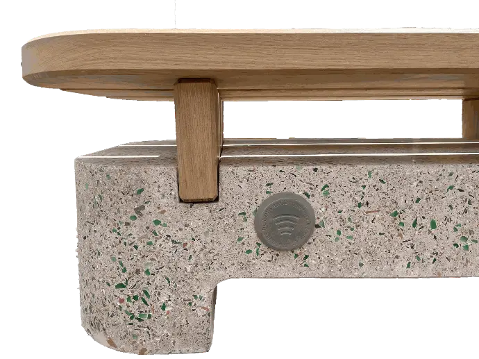 Banc terrazzo recyclé bois réemploi - Fragment