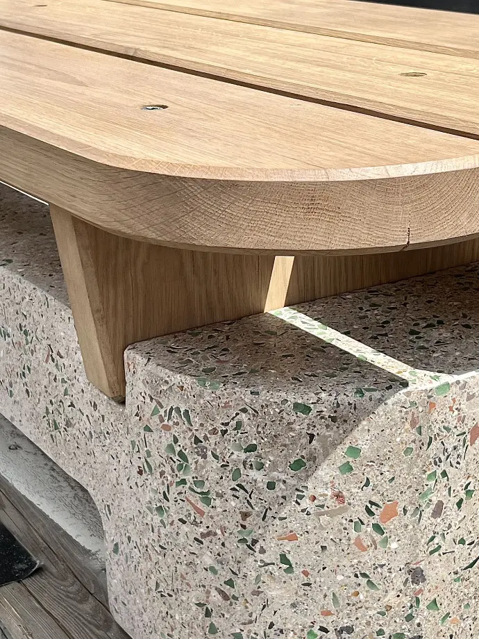 Banc terrazzo recyclé bois réemploi - Fragment